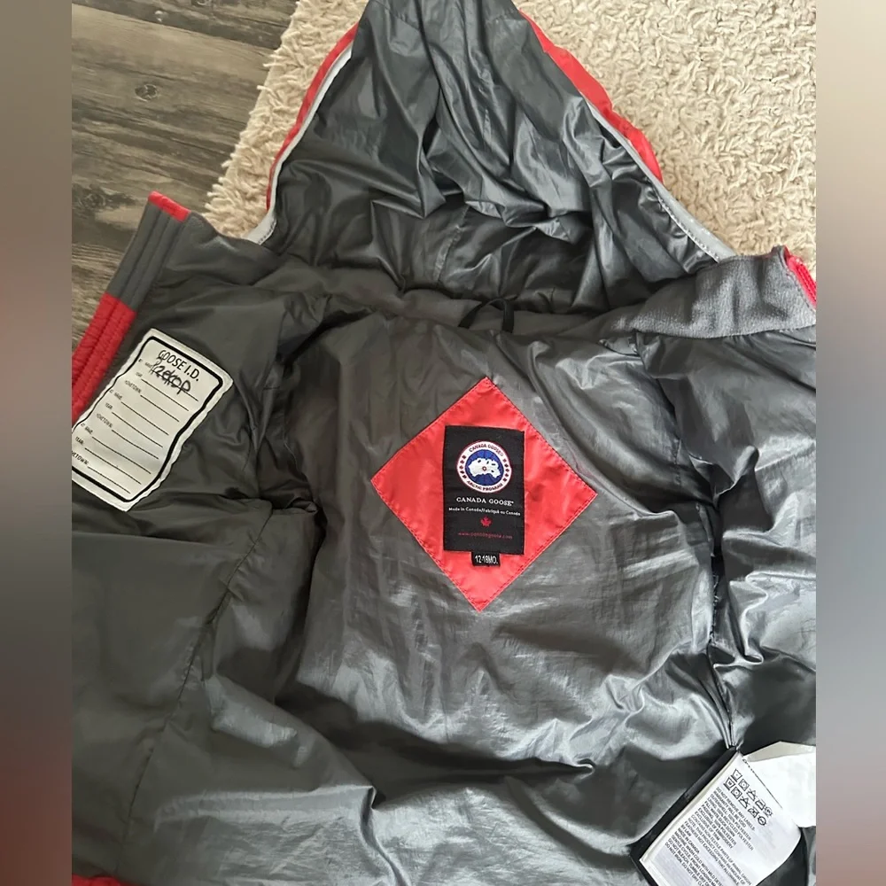 Canada Goose Kids Red Hooded Puffer with Gray Lining